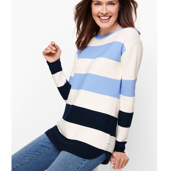 Talbots Blue Button Striped Sweater XLP XL Petite - Picture 1 of 9
